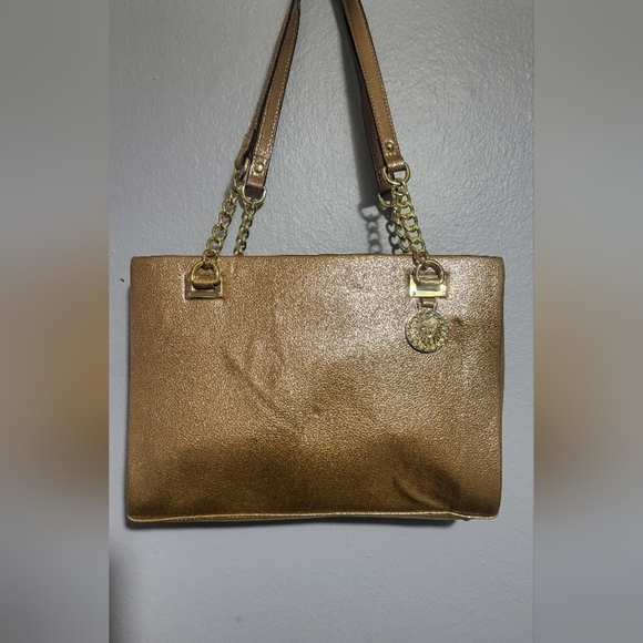 Anne Klein Handbags - Anne Klein Blue and Gold Structured Shoulder Bag